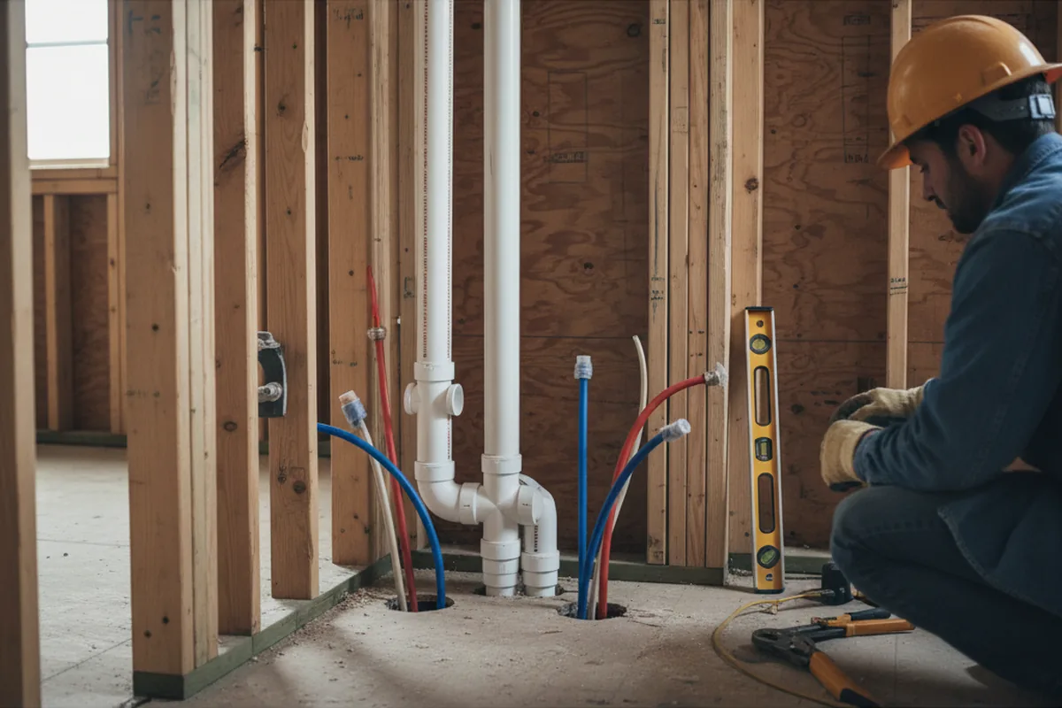 Drain and supply rough-in during Drain Cleaning in Rowley