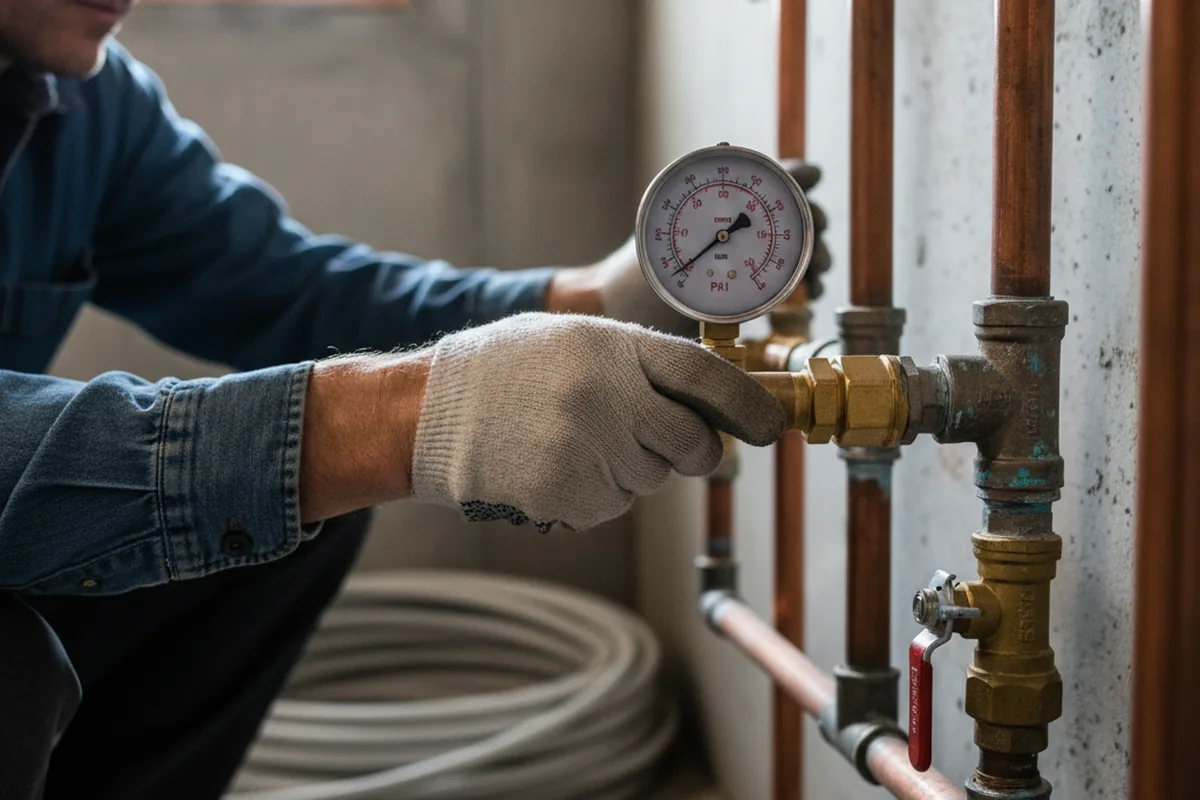Pressure testing a repaired line during Water Line Repair in Rowley